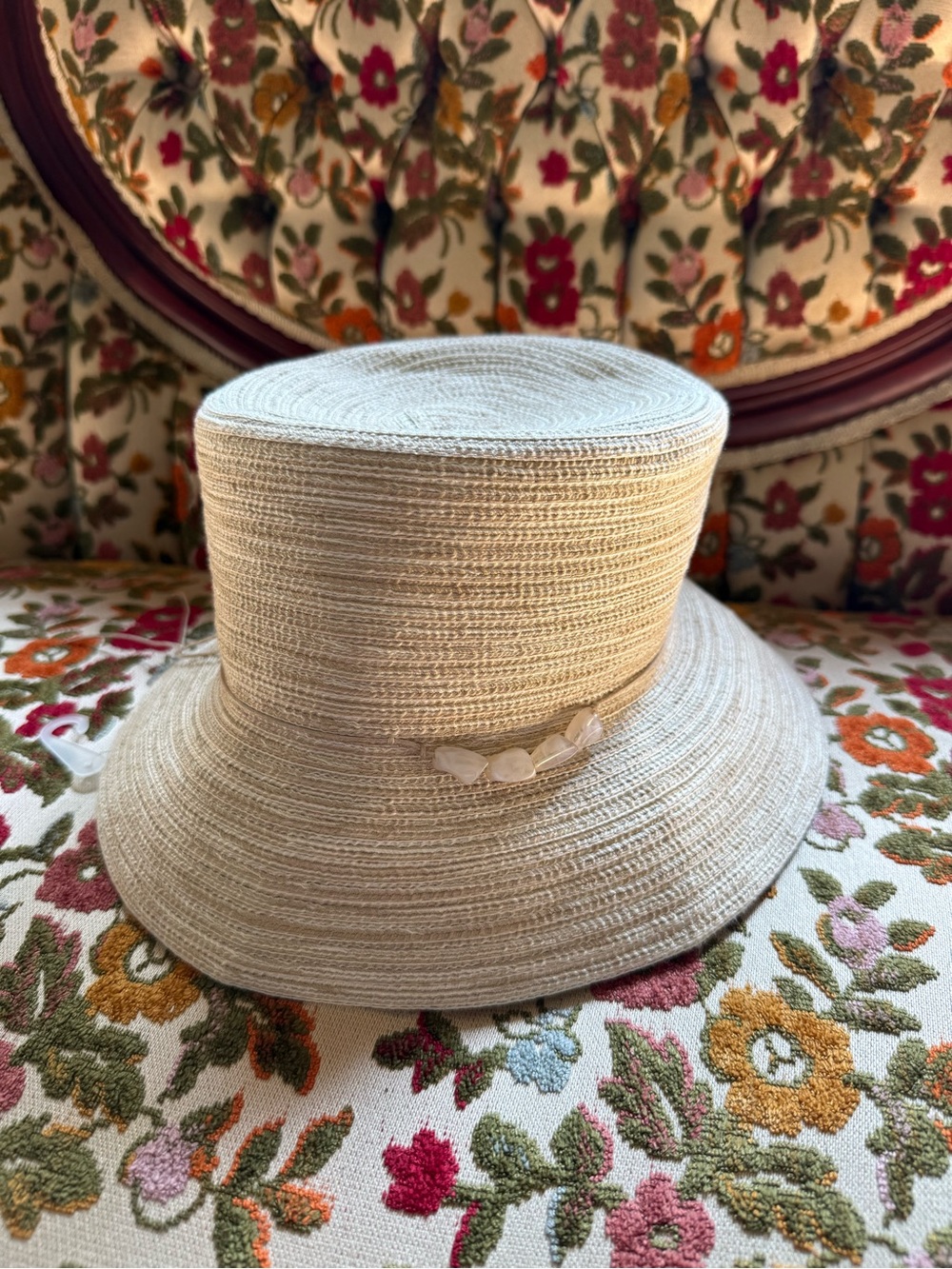 NWT Neutral Straw Sun Hat with Decorative Bead Trim - Women Accessories